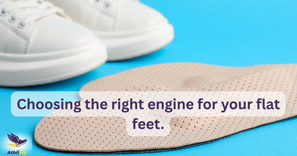 Arch support running shoe. Close up of running shoe sole showing arch support for flat feet.